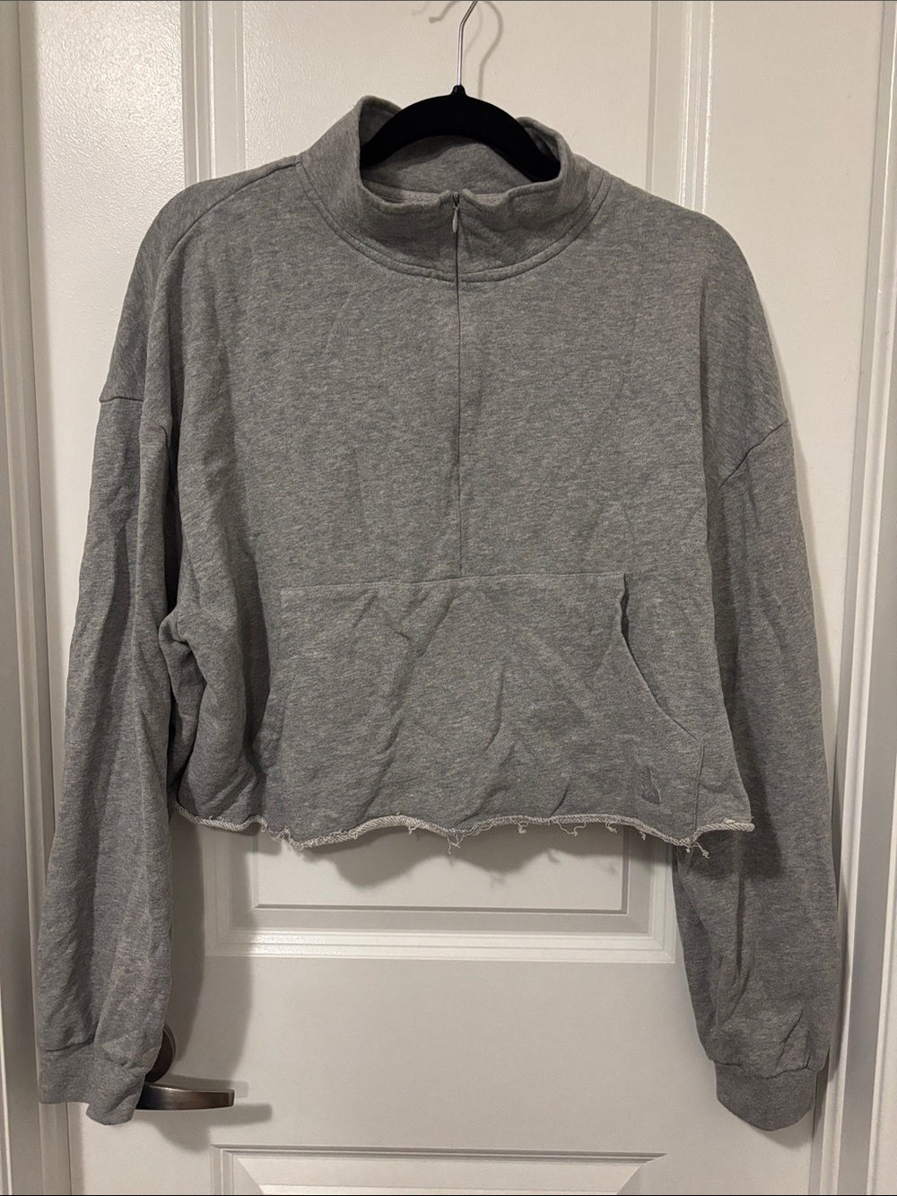 Gray Half-Zip Cropped Sweatshirt pullover
